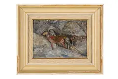 S povozom v zime by Arnold Weiss-kubínčan Peter, okolo 1938 – 1940, Olej na kartóne, sold Jun 2023