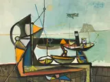V prístave by Vincent Hložník, 1949, Tempera, gvaš na papieri, sold Jun 2023