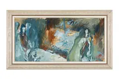 V kaviarni by Vincent Hložník, Okolo 1945, Akvarel na papieri. 48 x 100 cm, sold Apr 2023