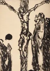 Ukrižovanie by Vincent Hložník, 1952, Tuš na papieri, sold Apr 2023