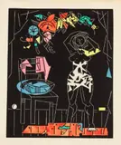 Ľudovít Fulla, Toaleta, 1961, Ručne kolorovaný linoryt na papieri (II. 4/10)