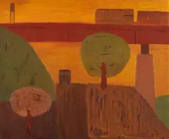 Július Koller, Červený most – Patrónka, 1964, Olej na plátne, dublované
