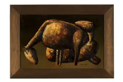 Rudolf Krivoš, Ovce, 1984, Olej, pieskovanie na sololite