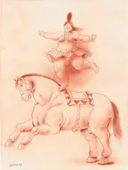 Danseuse équilibriste à cheval by Fernando Botero, 2006, red chalk on paper, sold Jul 2020