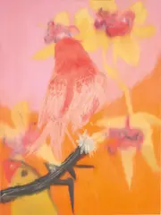Orange Dream, Pink Bird on Pink and Orange Fade by Ann Craven, 2006, oil on canvas, sold Jul 2020