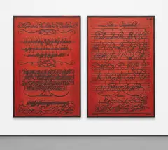Matt Mullican, Two works: (i) Untitled (Diderot, Lettres Capitales) ; (ii) Untitled (Diderot, Alphabets des Lettres BÃ¢tardes), 2011, oilstick on canvas