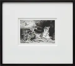 Untitled (After Delacroix, A Young Tiger Playing with Its Mother, 1830) by Robert Longo, 2012, graphite on paper, in artist's frame, sold Jul 2020
