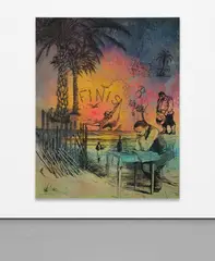 Finis by Friedrich Kunath, 2010, watercolor, lacquer and acrylic on canvas, sold Jul 2020