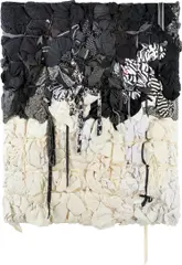 Shinique Smith, Monochrome, 2010, vintage fabrics and artist's clothing bound with ribbon on wood panel