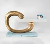 Camille Henrot, Sans Titre from the series Desktop, 2013, bronze, Plexiglas and card on wooden base