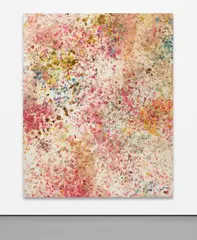 Dan Colen, I'm Gonna Be Sick, 2015, flowers on bleached Belgian linen