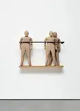 Juan Muñoz, Three Figure Balcony, 1990, terracotta, wooden base and metal bar, in 5 parts
