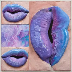 Candy Ombré Lips by Gina Beavers, 2015, acrylic on canvas laid on panel, in artist’s frame, sold Sep 2020