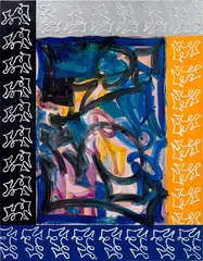 Ida Ekblad, Untitled, 2015, spray paint, oil, turpentine and puff paint on canvas