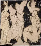 Manolo Valdés, Las señoritas de Avignon (Les Demoiselles d'Avignon), 1989, oil, twine, staples and burlap collage on burlap
