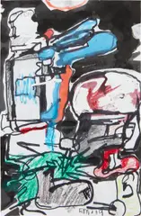 Untitled by Eddie Martinez, 2019, ink, crayon and white out on printed letterhead paper, sold Sep 2020