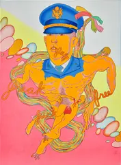 Lt. Calley by Peter Saul, 1970, acrylic, gouache and colored pencil on cardboard, sold Sep 2020