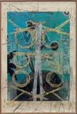 Oscar Murillo, La era de la sinceridad, 2013, oil, oilstick, silkscreen ink and aluminum foil on newspaper, in artist's copper frame