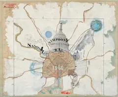 National Symphony Ball by Robert Rauschenberg, 1966, acrylic, gouache, solvent transfer, ink, graphite and collage on paper map, offered Sep 2020