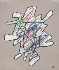 Figure isolée by Jean Dubuffet, felt pen, crayon and paper collage on paper, sold Sep 2020