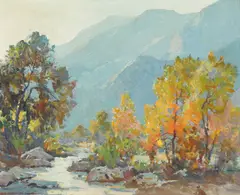 San Gabriel Canyon by Jack Wilkinson Smith, oil on canvas affixed to board, sold Apr 2021