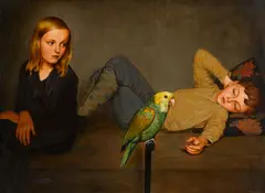 Claude Charles Buck, Children with Parrot, oil on panel