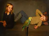 Claude Charles Buck, Children with Parrot, oil on panel