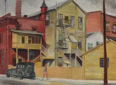 Joseph Weisman, Backyards of North Broadway (Los Angeles), circa 1940, oil on board
