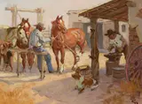 Charlie Dye, Oil sketch of Shoeing the Line