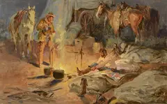 Charlie Dye, Oil sketch of Changing Night Guard, 1969, oil on illustration board