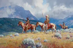 Warriors by Martin Grelle, 1996, oil on linen, offered Nov 2019