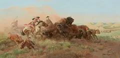 John Clymer, Onslaught, oil on Masonite