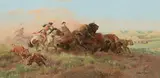 John Clymer, Onslaught, oil on Masonite