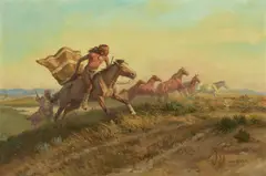 Joe Neil Beeler, Apache Horse Thieves, oil on Masonite