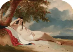 Ra William Etty, A reclining nude on the shore, oil on panel