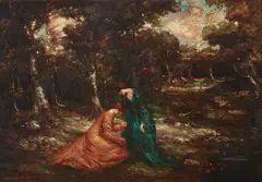 William Alison Martin, Two elegant ladies in a wooded landscape, oil on panel