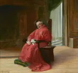 Adolf Humborg, A Cardinal with a kitten, oil on board