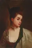 Gustave Jean Jacquet, A portrait of a lady wearing a pearl necklace, oil on panel