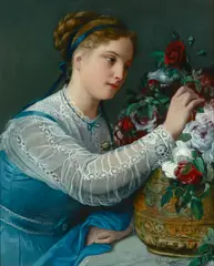 Charles Verlat, A beauty with roses, oil on panel