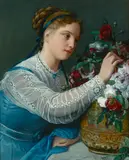 Charles Verlat, A beauty with roses, oil on panel