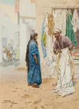 Giulio Rosati, Selling the gown; A hard bargain; and The gossips (a set of three), all watercolor on paper
