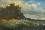 Edward Moran, On the Jersey Shore, oil on canvas