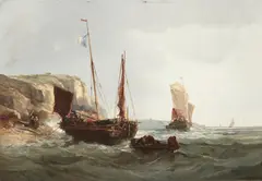 Jules Achille Noël, A fishing boat and other shipping offshore, oil on canvas