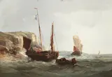 Jules Achille Noël, A fishing boat and other shipping offshore, oil on canvas