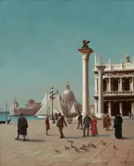 Hugo Händler, Entrance to the Grand Canal from the Piazzetta, Venice, oil on panel
