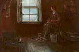 Carl J. Smith, A woman peeling apples in an interior, oil on masonite