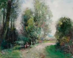 Tourant de la route by Jules Rene Herve, oil on canvas, sold Nov 2019