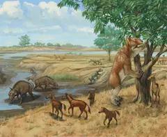 Miocene Era habitat group by Michael Rothman, acrylic on paper, offered Nov 2019