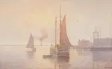 Percy A. Sanborn, A tranquil harbor, watercolor on paper