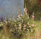 Dan Bodelson, Hollyhocks, Tierra Amarilla, New Mexico, oil on canvas